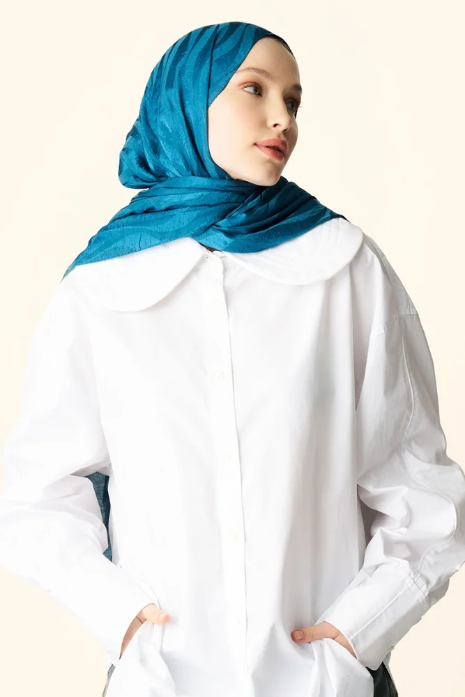 Premium Jakar Şal Dalga Desen - Petrol - 3