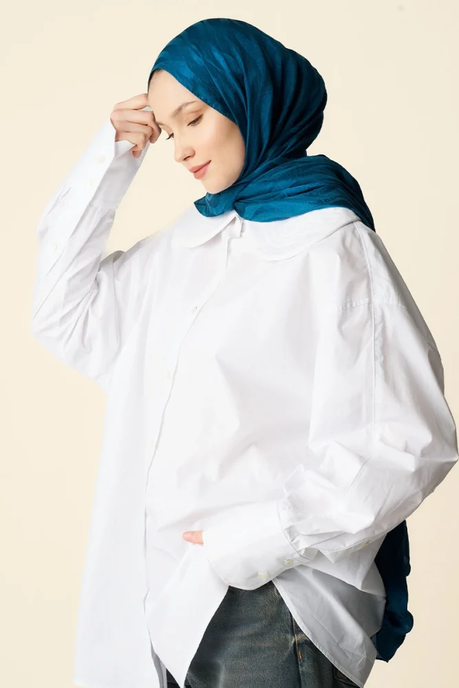 Premium Jakar Şal Dalga Desen - Petrol - 4