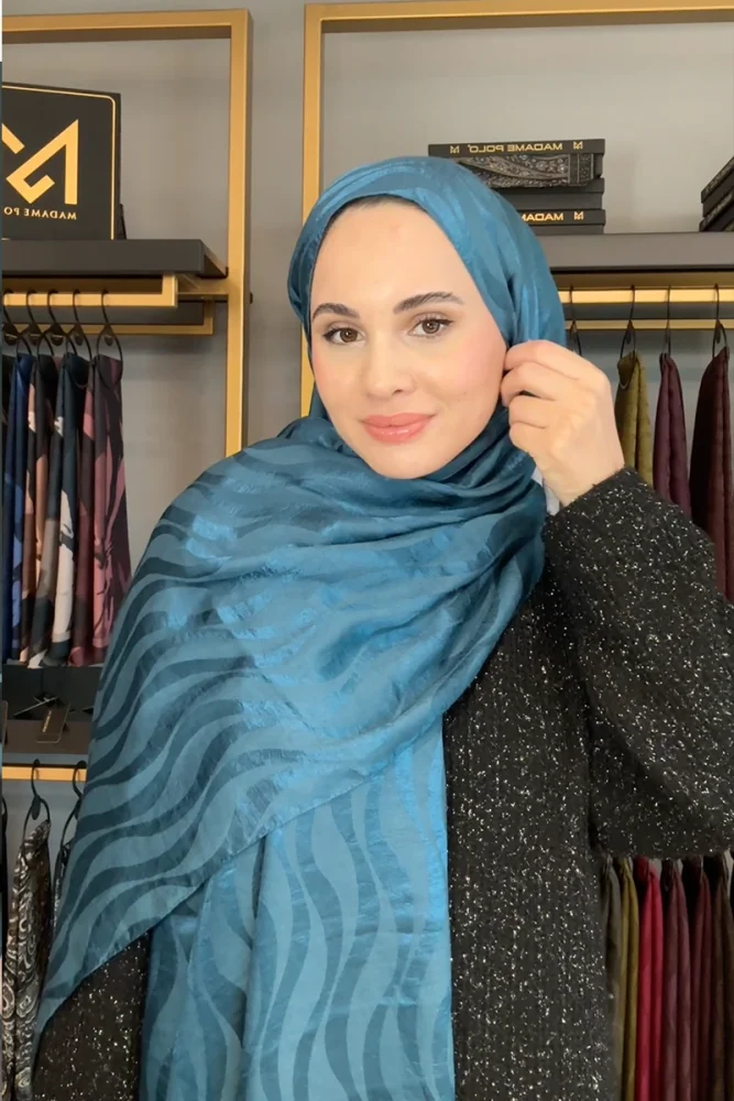 Premium Jakar Şal Dalga Desen - Petrol - 1