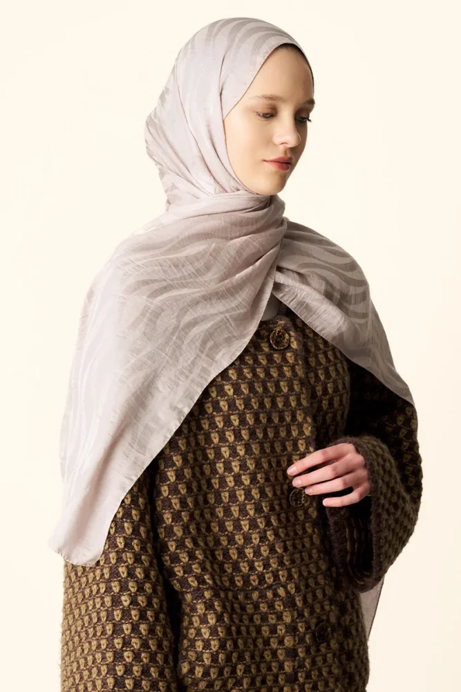 Premium Jakar Şal Dalga Desen - Taş - 3