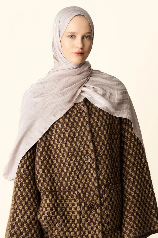 Premium Jakar Şal Dalga Desen - Taş - 4