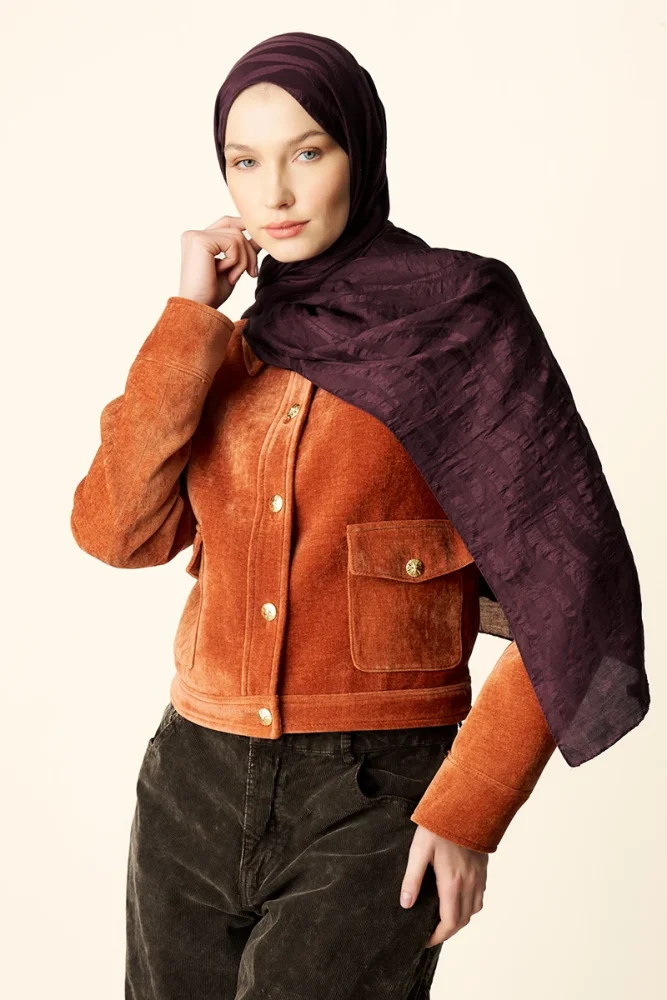 Premium Jakar Şal Dalga Desen - Vişne Çürüğü - 1