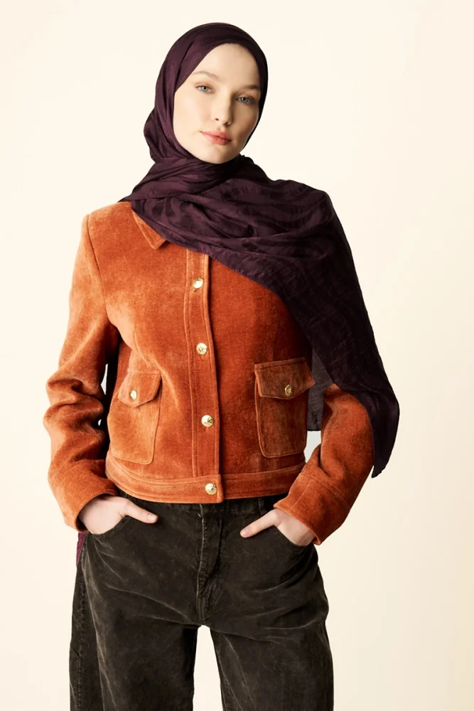 Premium Jakar Şal Dalga Desen - Vişne Çürüğü - 3