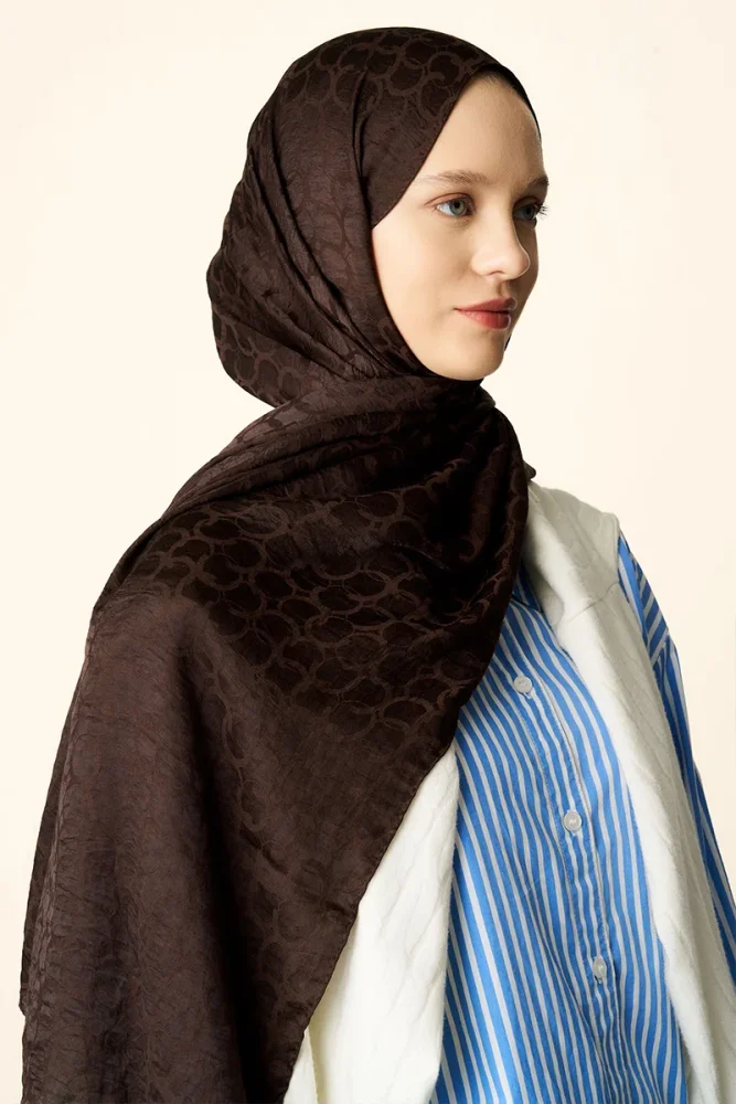 Premium Jakar Şal Halka Desen - Acı Kahve - 5
