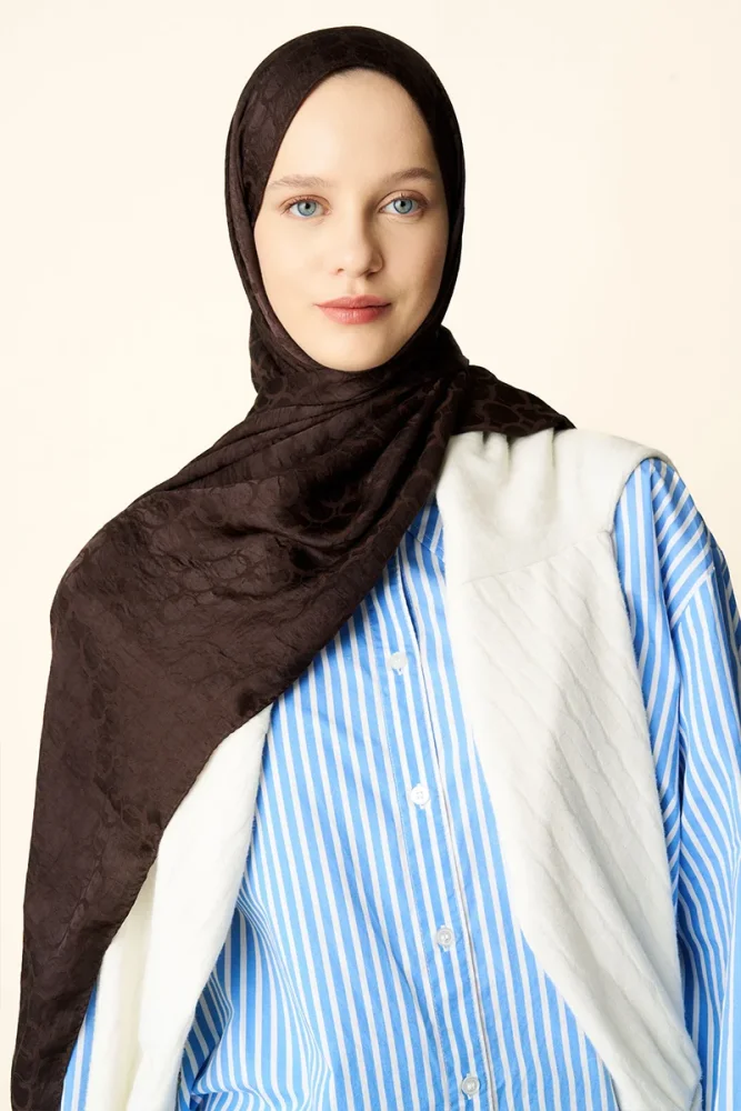 Premium Jakar Şal Halka Desen - Acı Kahve - 6