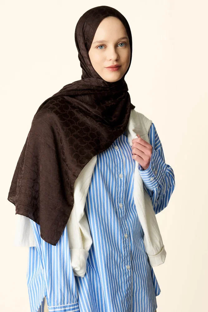 Premium Jakar Şal Halka Desen - Acı Kahve - 4