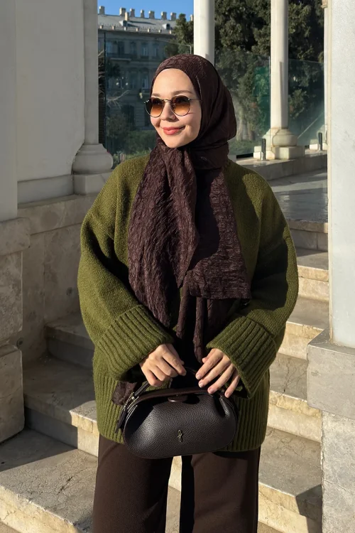 Premium Jakar Şal Halka Desen - Acı Kahve 