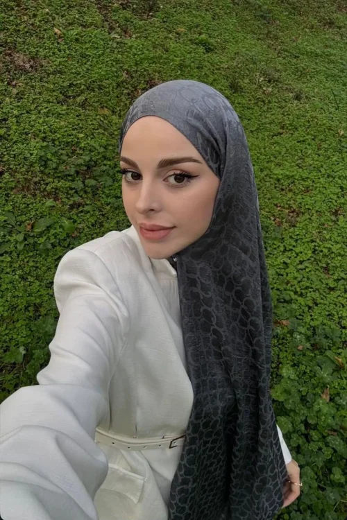 Premium Jakar Şal Halka Desen - Antrasit 