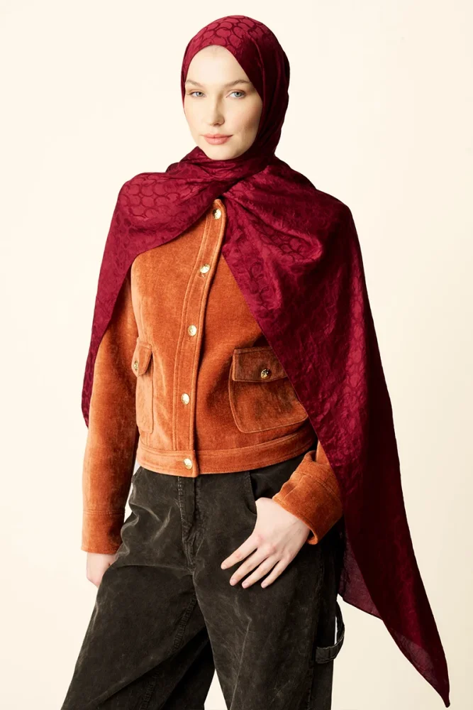 Premium Jakar Şal Halka Desen - Bordo - 4