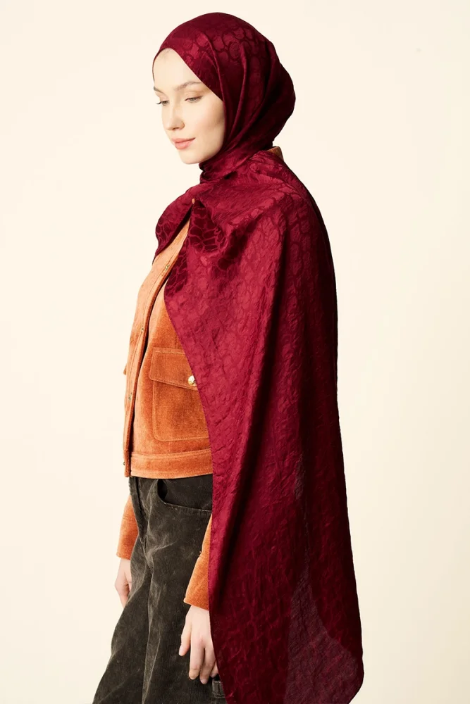 Premium Jakar Şal Halka Desen - Bordo - 6