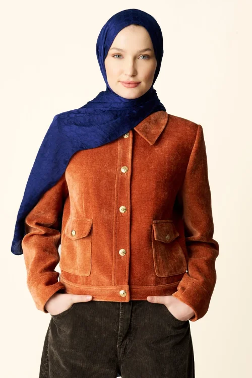 Premium Jakar Şal Halka Desen - Gece Mavisi 