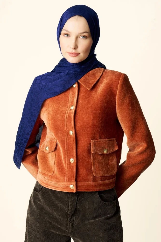 Premium Jakar Şal Halka Desen - Gece Mavisi - 2