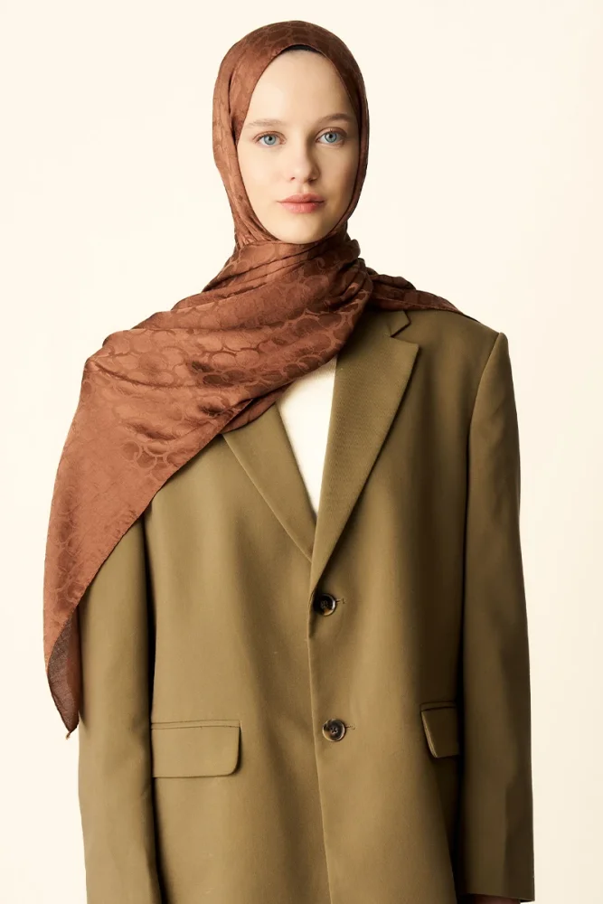 Premium Jakar Şal Halka Desen - Kızıl Kahve - 3