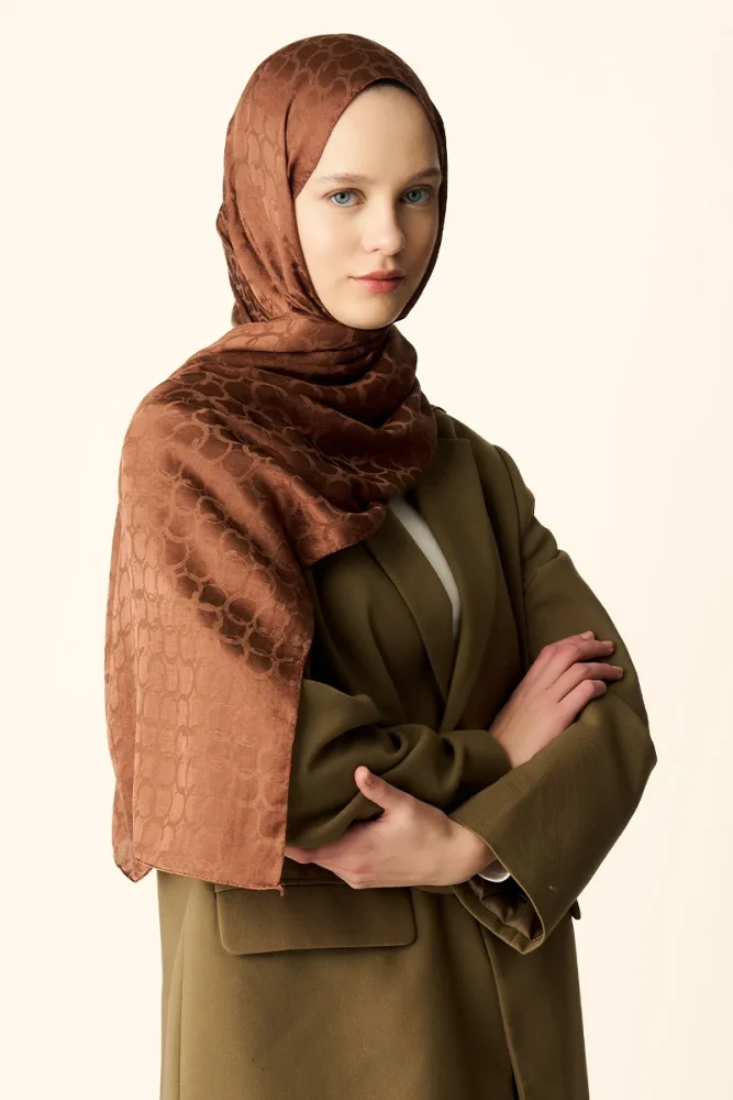 Premium Jakar Şal Halka Desen - Kızıl Kahve - 4