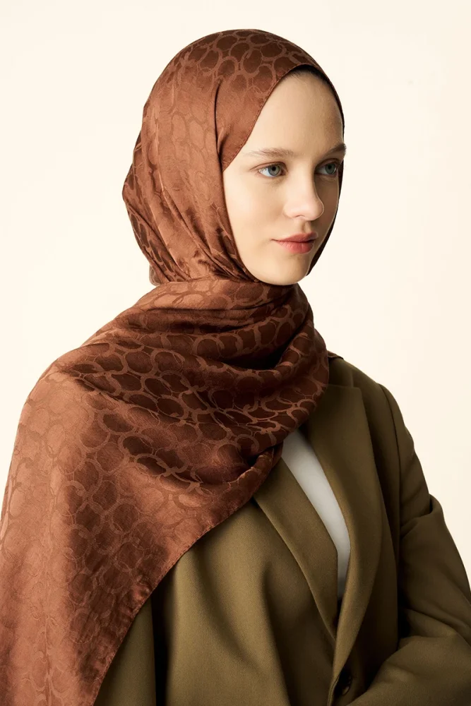 Premium Jakar Şal Halka Desen - Kızıl Kahve - 5