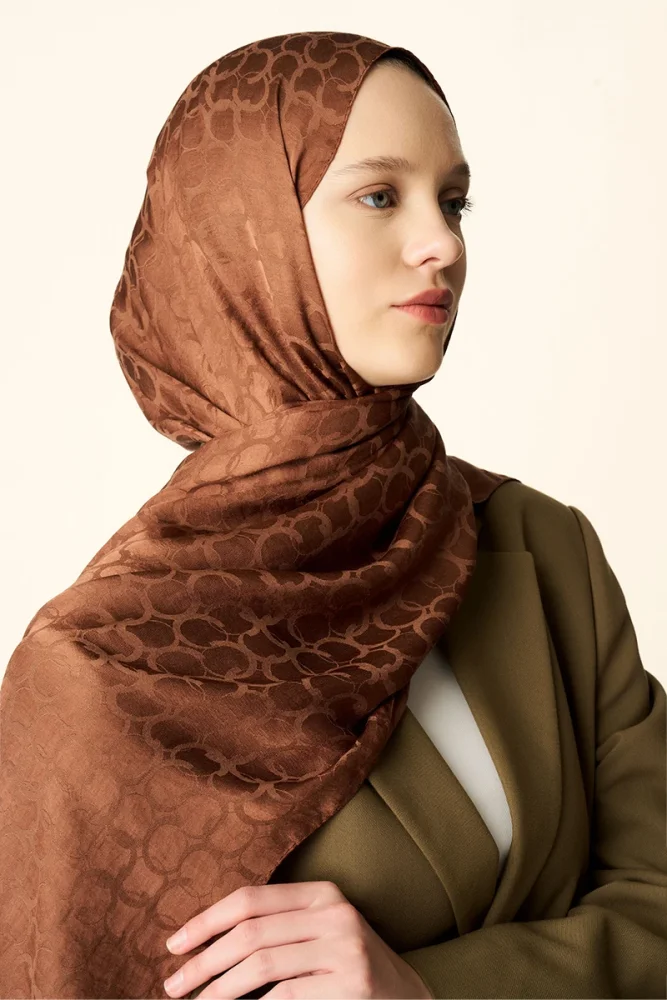 Premium Jakar Şal Halka Desen - Kızıl Kahve - 6