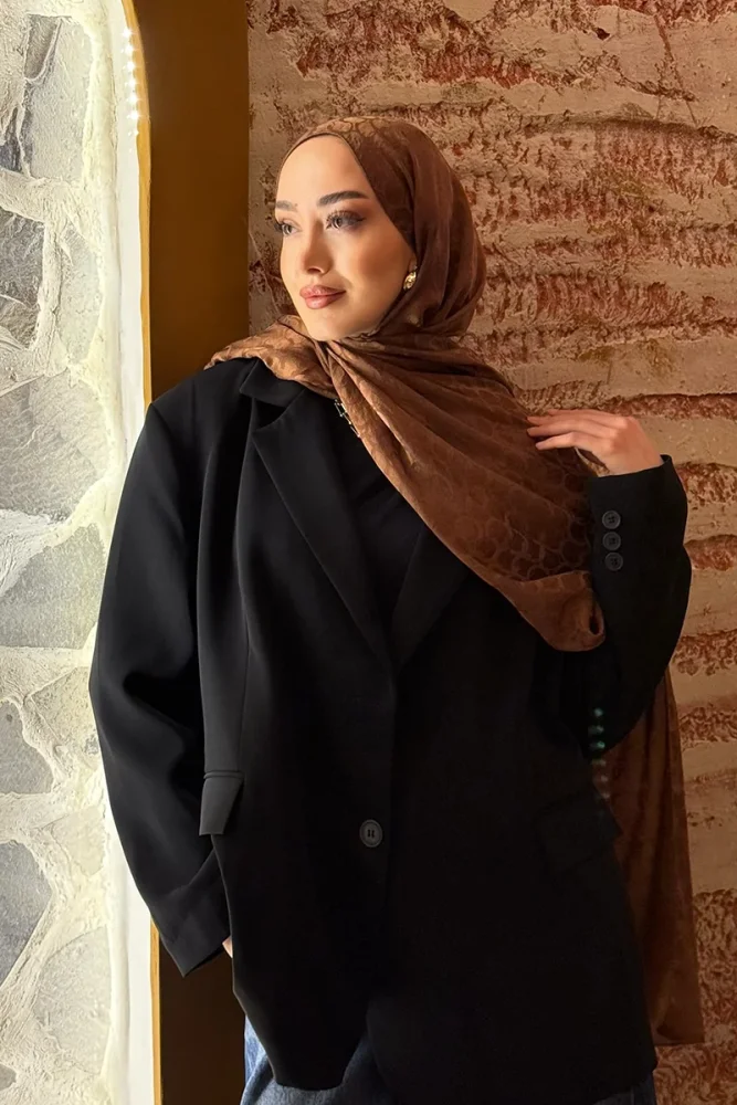 Premium Jakar Şal Halka Desen - Kızıl Kahve - 2