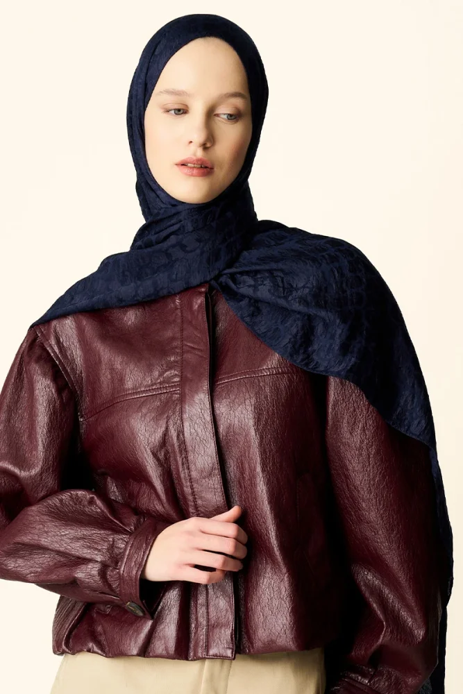 Premium Jakar Şal Halka Desen - Lacivert - 4