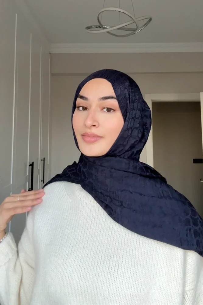 Premium Jakar Şal Halka Desen - Lacivert - 1