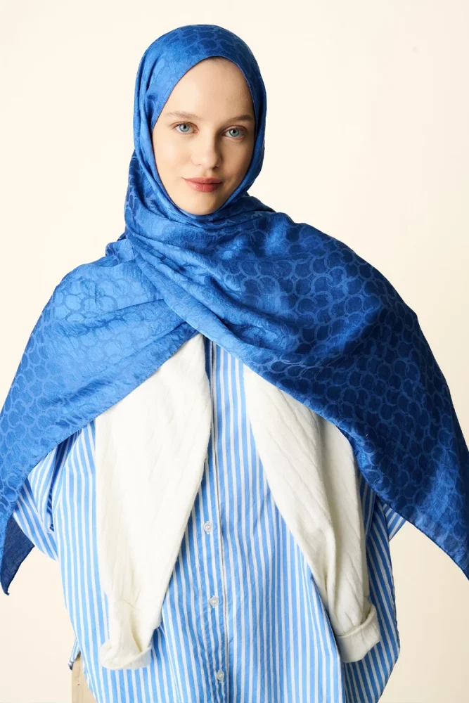 Premium Jakar Şal Halka Desen - Mavi - 1