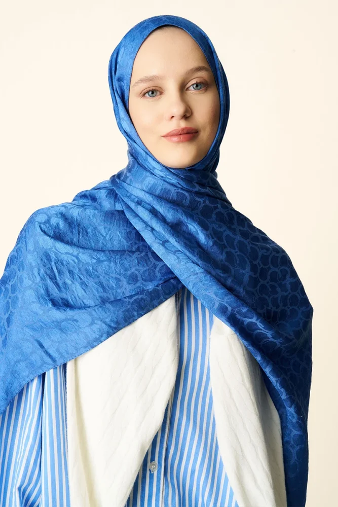 Premium Jakar Şal Halka Desen - Mavi - 2