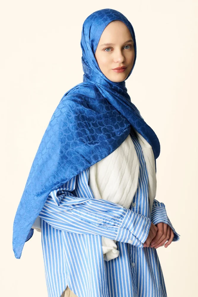 Premium Jakar Şal Halka Desen - Mavi - 3