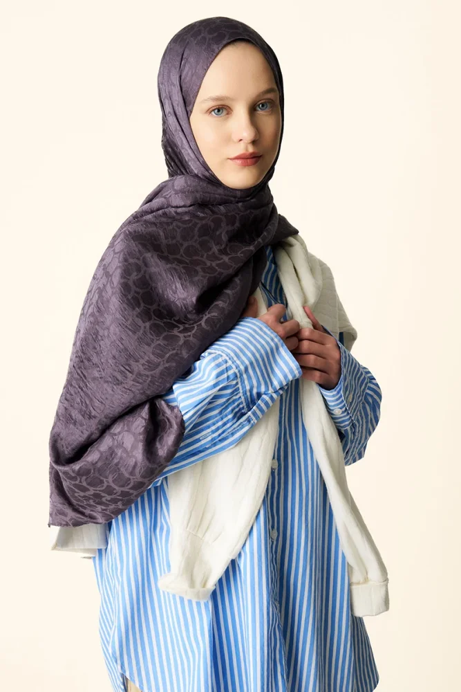 Premium Jakar Şal Halka Desen - Mor - 2