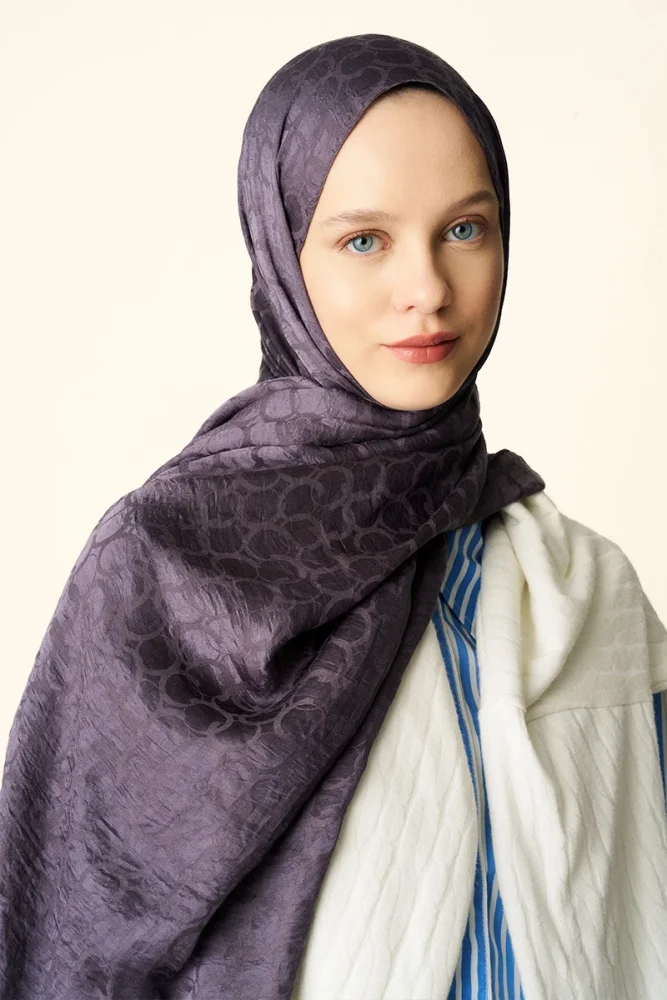 Premium Jakar Şal Halka Desen - Mor - 3
