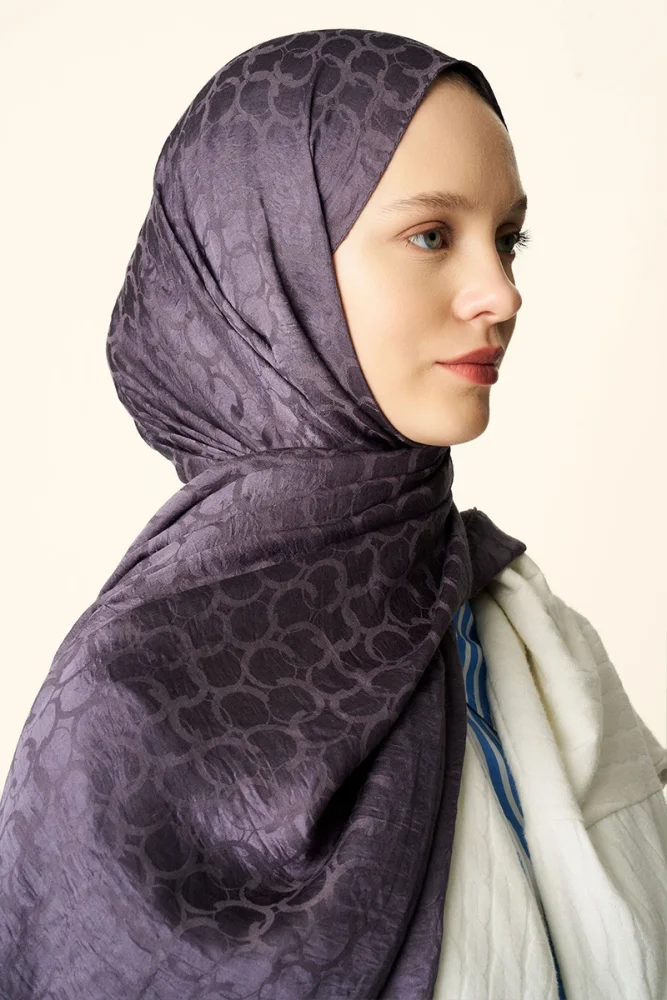 Premium Jakar Şal Halka Desen - Mor - 4