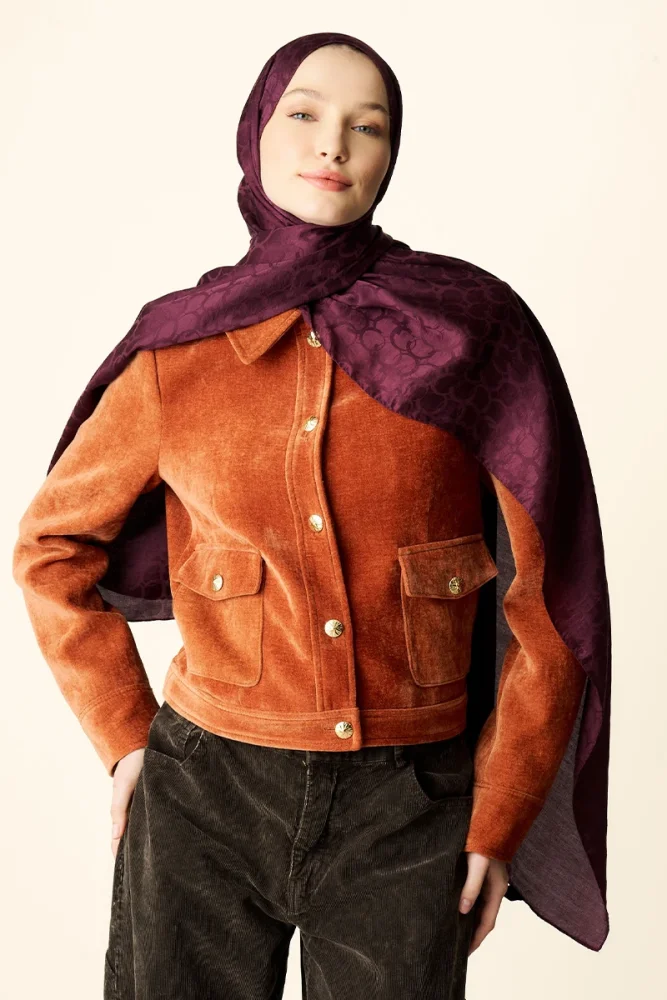 Premium Jakar Şal Halka Desen - Mürdüm - 1