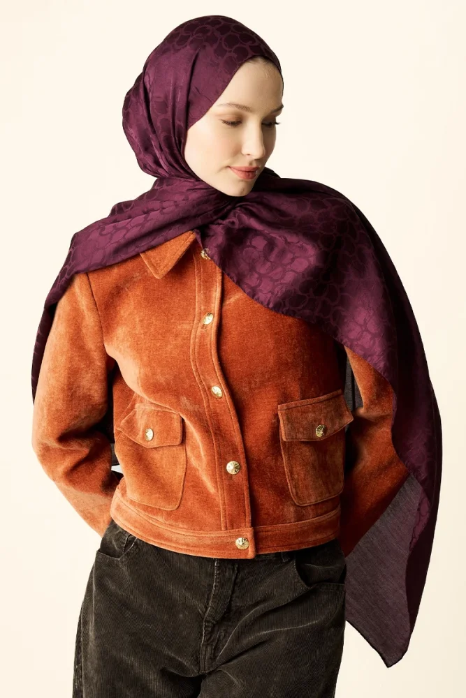 Premium Jakar Şal Halka Desen - Mürdüm - 2