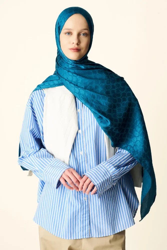 Premium Jakar Şal Halka Desen - Petrol - 3