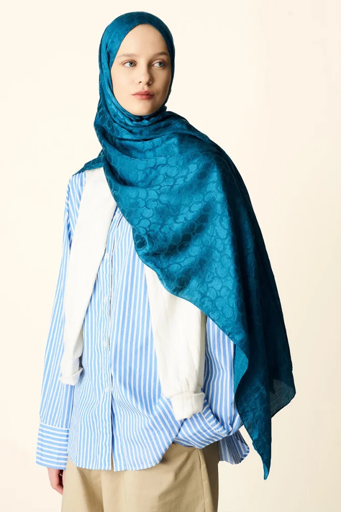 Premium Jakar Şal Halka Desen - Petrol - 4