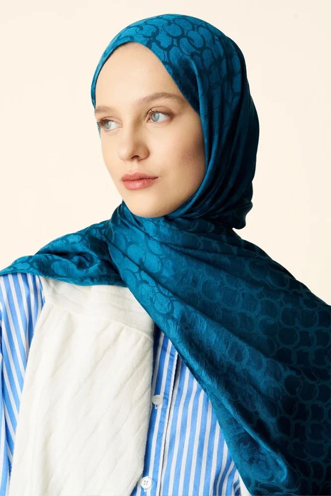 Premium Jakar Şal Halka Desen - Petrol - 5