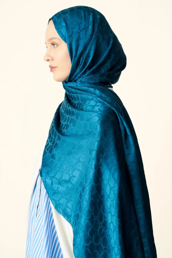 Premium Jakar Şal Halka Desen - Petrol - 6