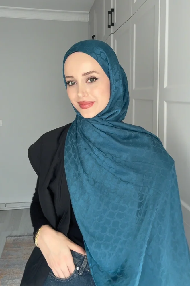 Premium Jakar Şal Halka Desen - Petrol - 1