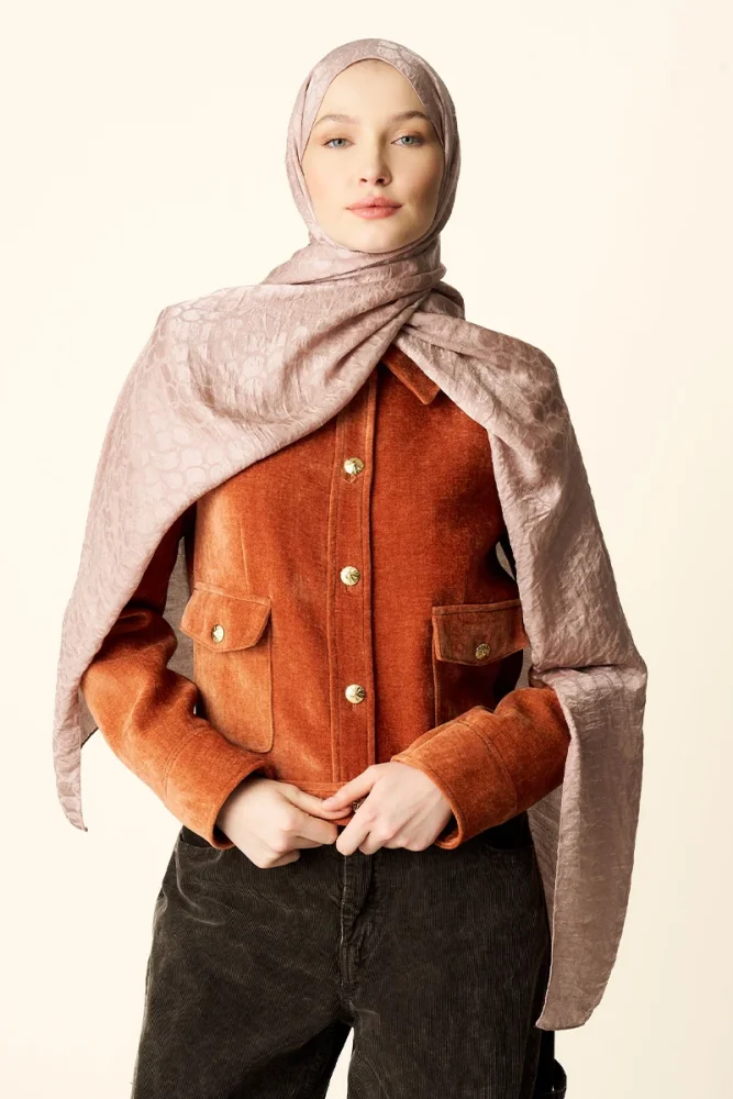 Premium Jakar Şal Halka Desen - Pudra - 1