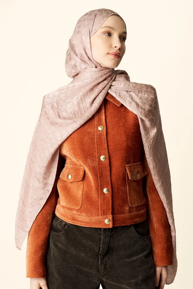 Premium Jakar Şal Halka Desen - Pudra - 2