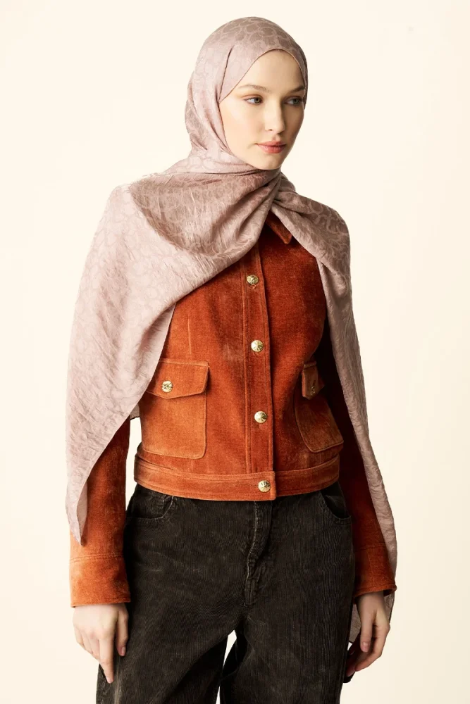 Premium Jakar Şal Halka Desen - Pudra - 3