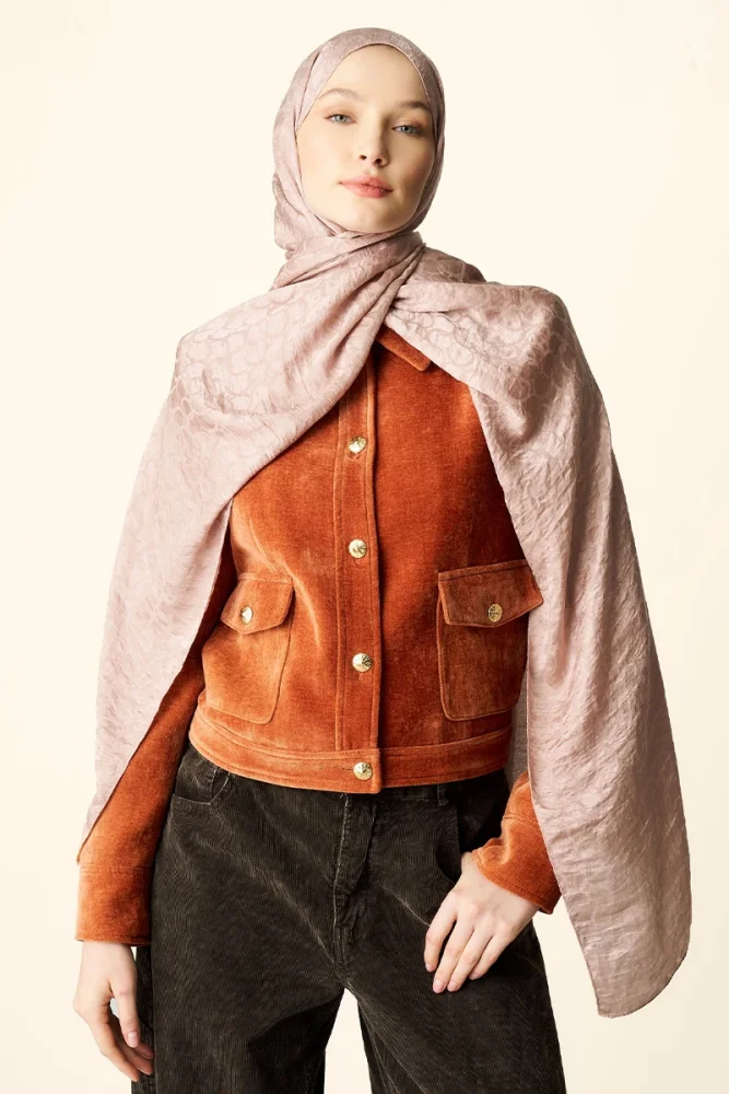 Premium Jakar Şal Halka Desen - Pudra - 4