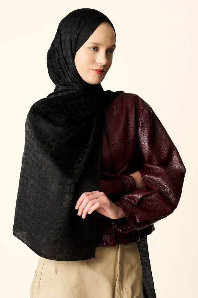 Premium Jakar Şal Halka Desen - Siyah - 3