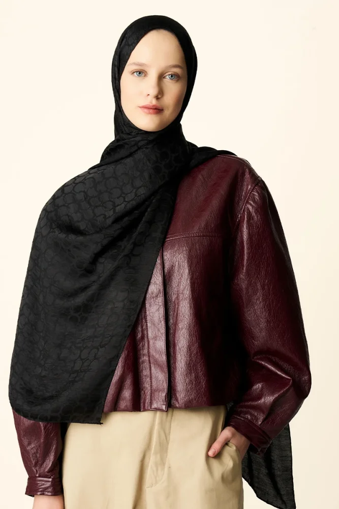 Premium Jakar Şal Halka Desen - Siyah - 4
