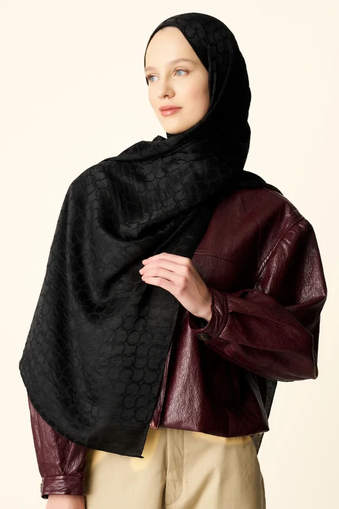 Premium Jakar Şal Halka Desen - Siyah - 5