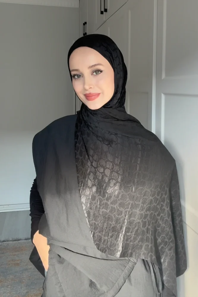 Premium Jakar Şal Halka Desen - Siyah - 2