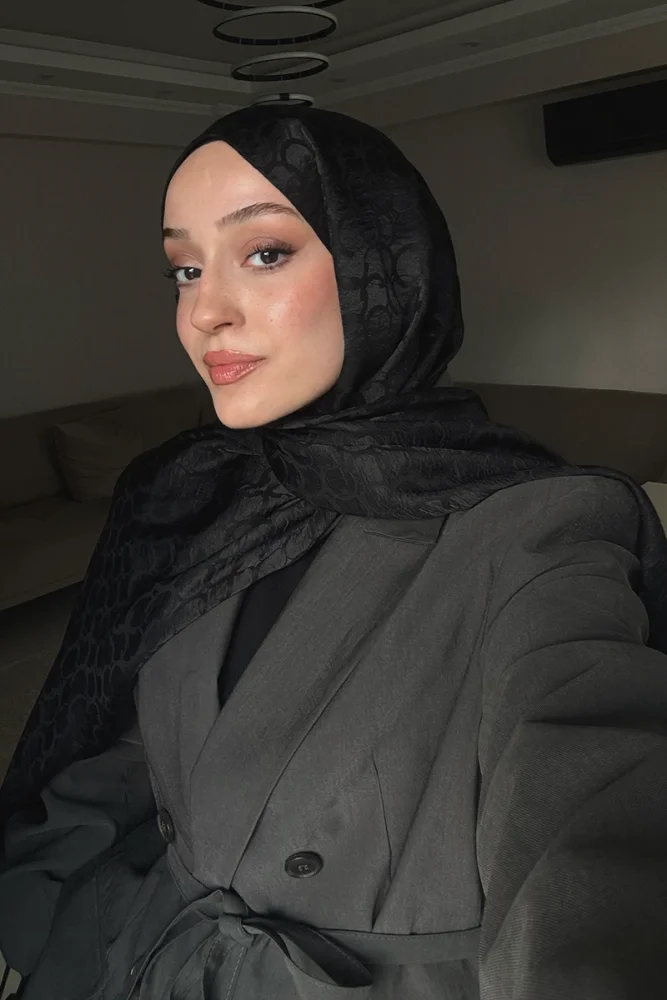 Premium Jakar Şal Halka Desen - Siyah - 1