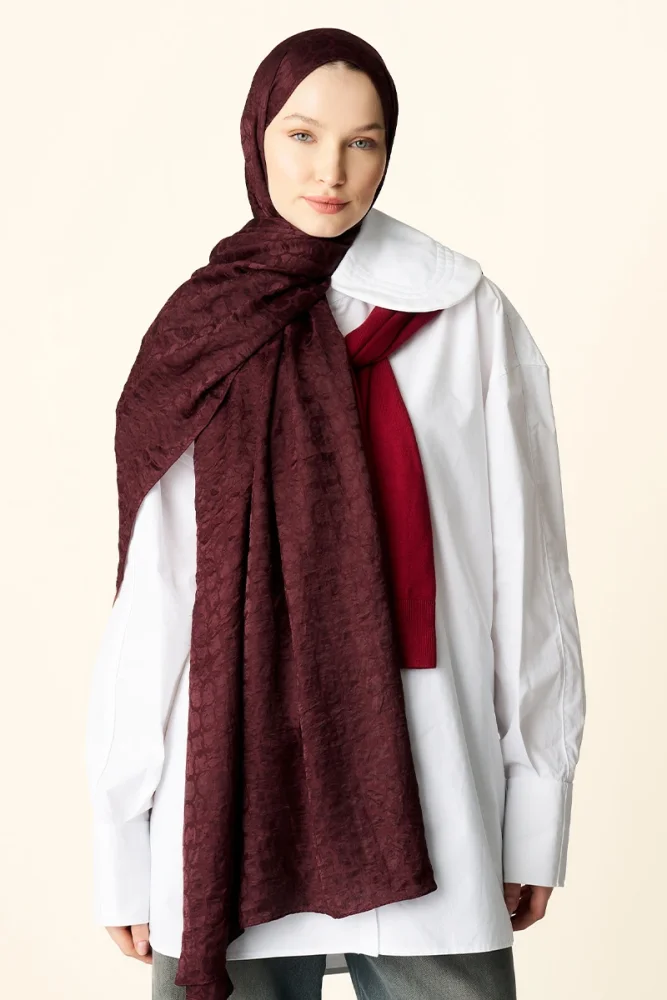 Premium Jakar Şal Halka Desen - Vişne Çürüğü - 3