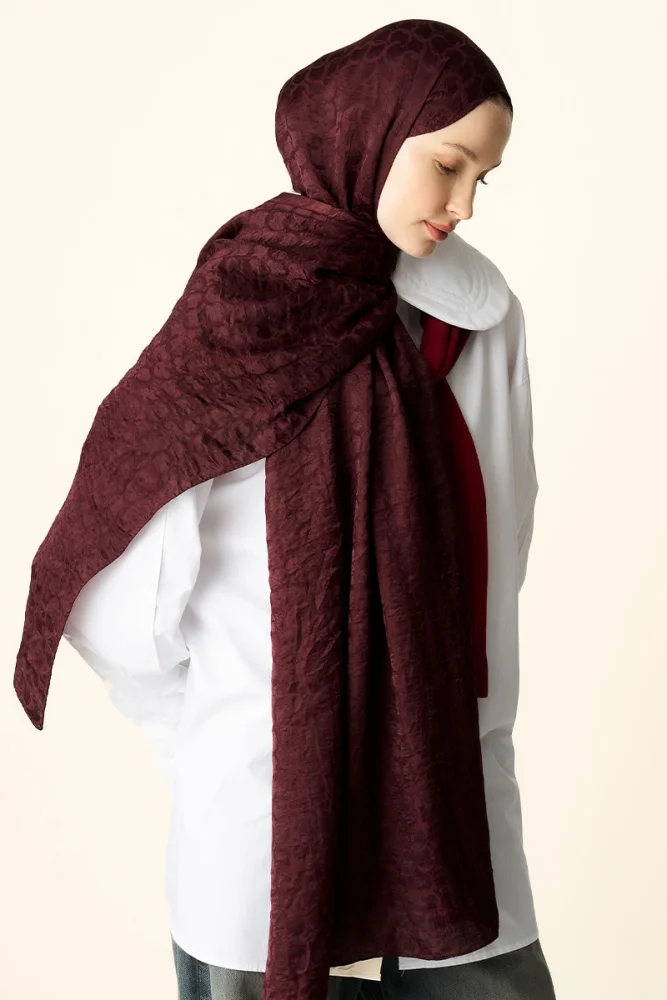 Premium Jakar Şal Halka Desen - Vişne Çürüğü - 4