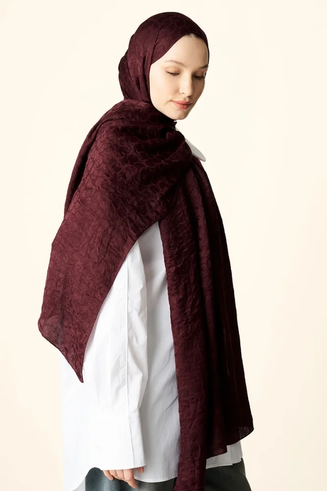 Premium Jakar Şal Halka Desen - Vişne Çürüğü - 5