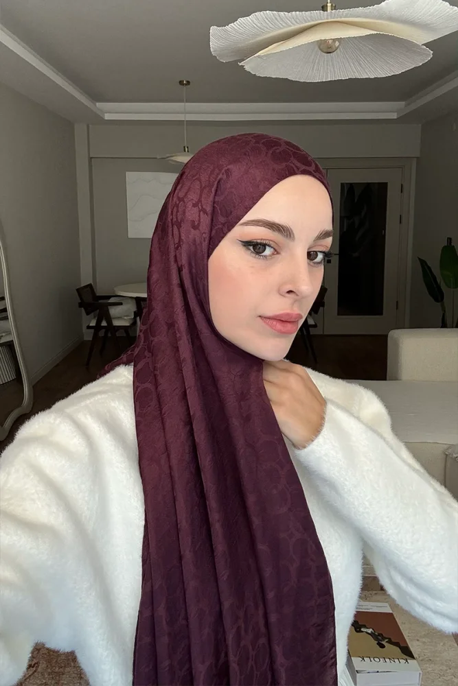 Premium Jakar Şal Halka Desen - Vişne Çürüğü - 2