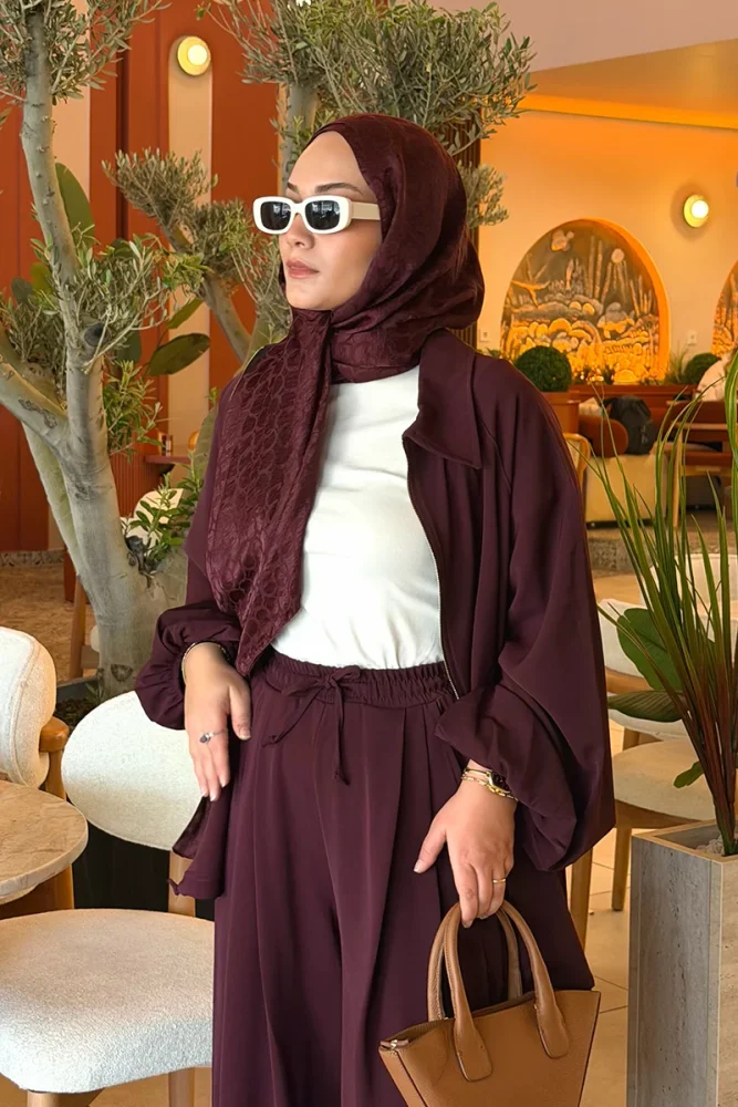 Premium Jakar Şal Halka Desen - Vişne Çürüğü - 1